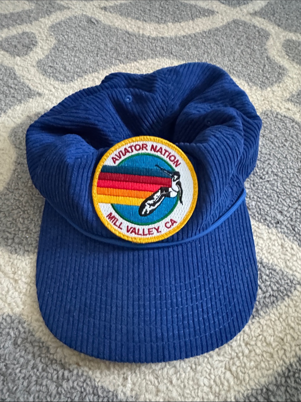 Aviator Nation Blue Corduroy Hat with Rainbow Patch